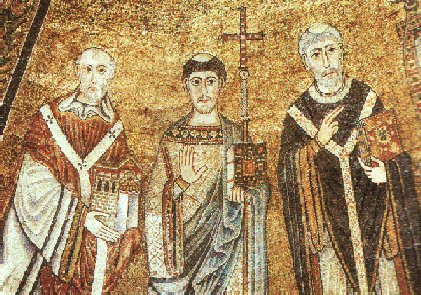 O Papa (à esquerda) ao lado de São Lourenço e São Calisto