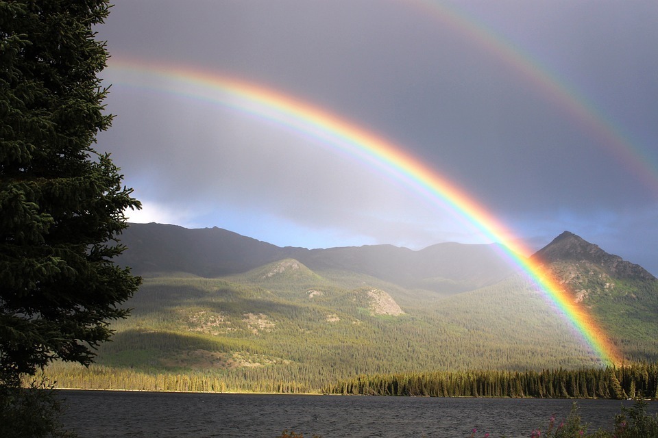 Um arco-íris: o sinal da promessa de que Deus não irá mais destruir o mundo mediante um dilúvio.