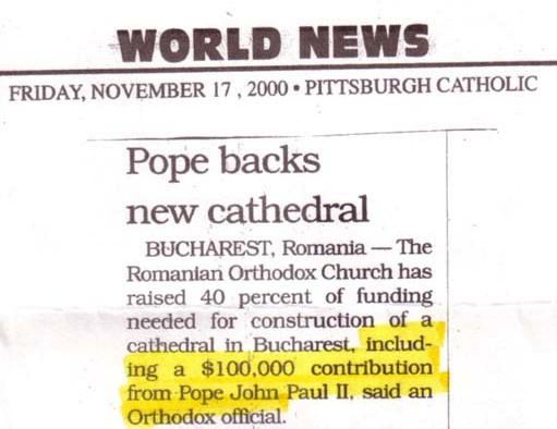 João Paulo II financia construção de catedral de cismáticos